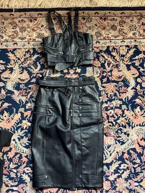 Social Collision Black Faux Leather High-Waist Pencil Skirt and top set